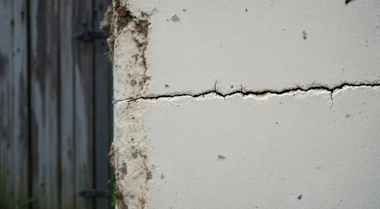 Fissure fine relevée sur un enduit ancien avant le début des travaux